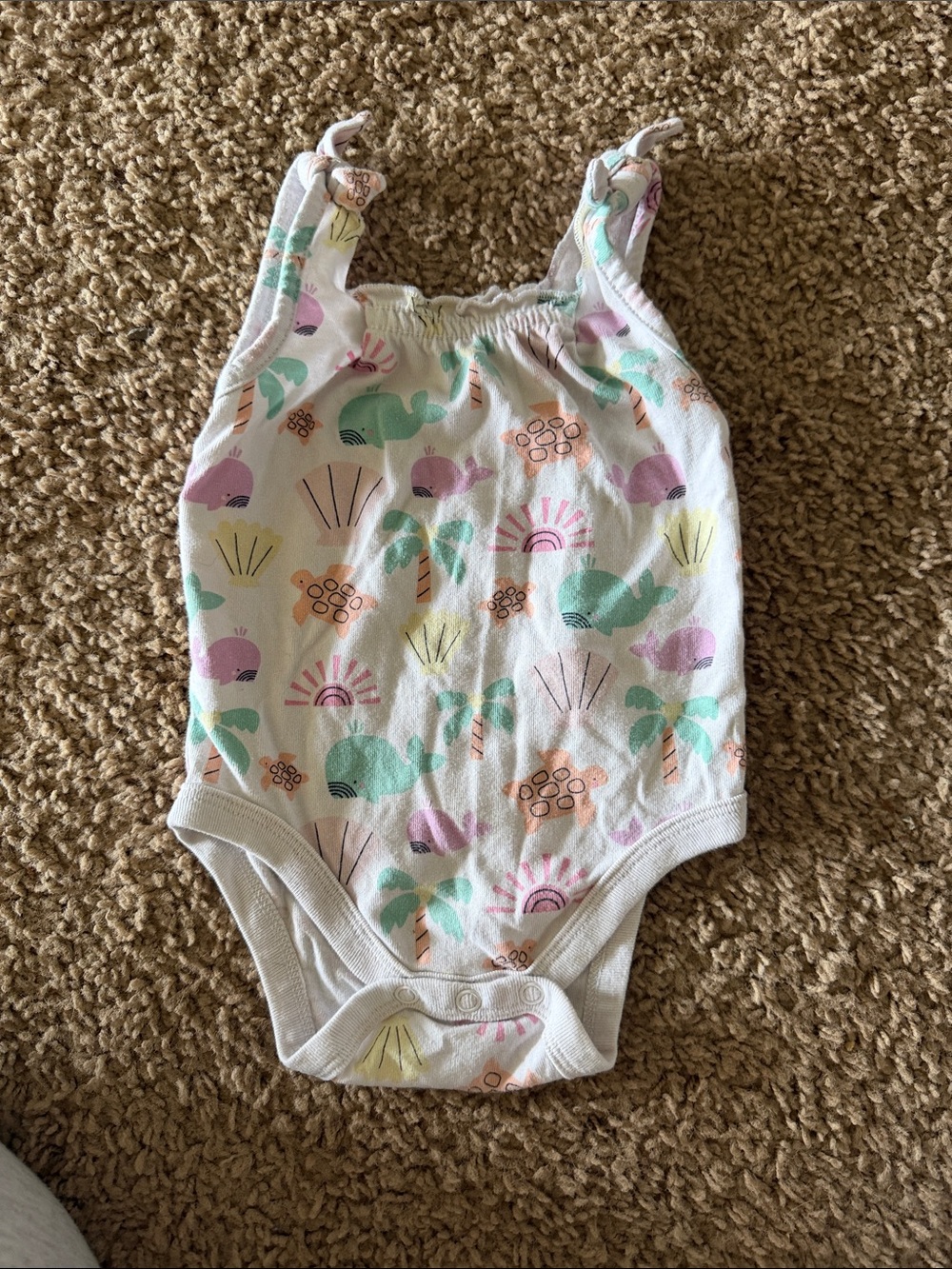 Baby Girls White One-Piece Bodysuit with Pastel Sea Motif